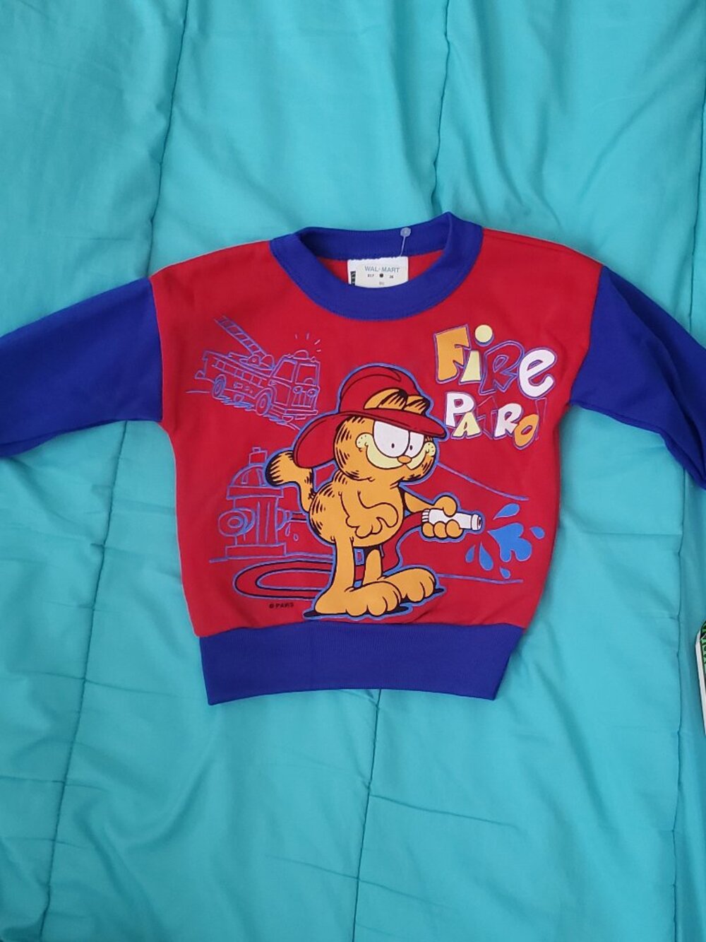 Vintage 1996 Garfield Fire Patrol Toddler Colorblock Sweatshirt - Size 2T - NWT